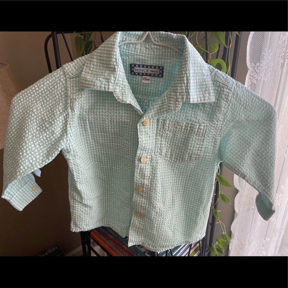 Velvet & Tweed Boys’ Light Aqua Seersucker Button Down
